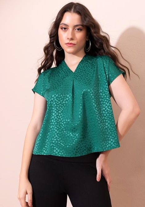 Green Collared Kimono Sleeve Blouse